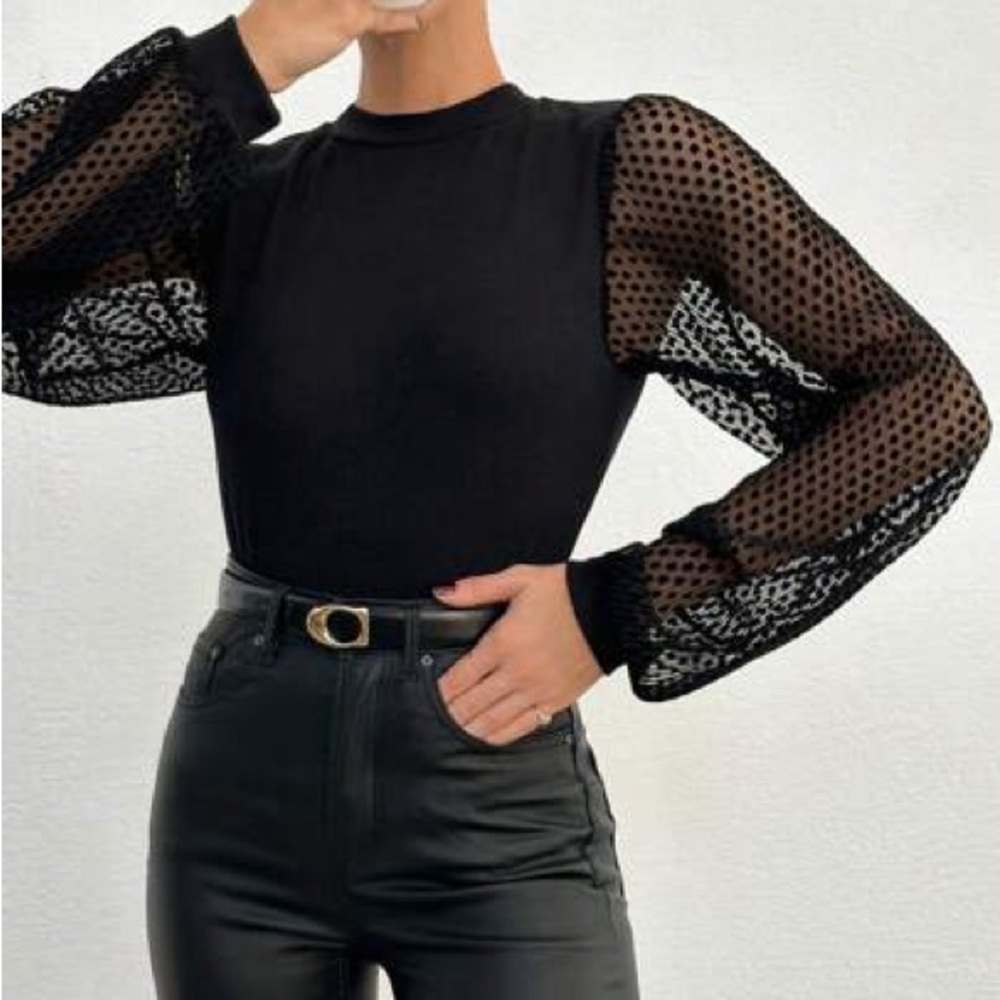 Elegant Black Sheer Sleeve Top